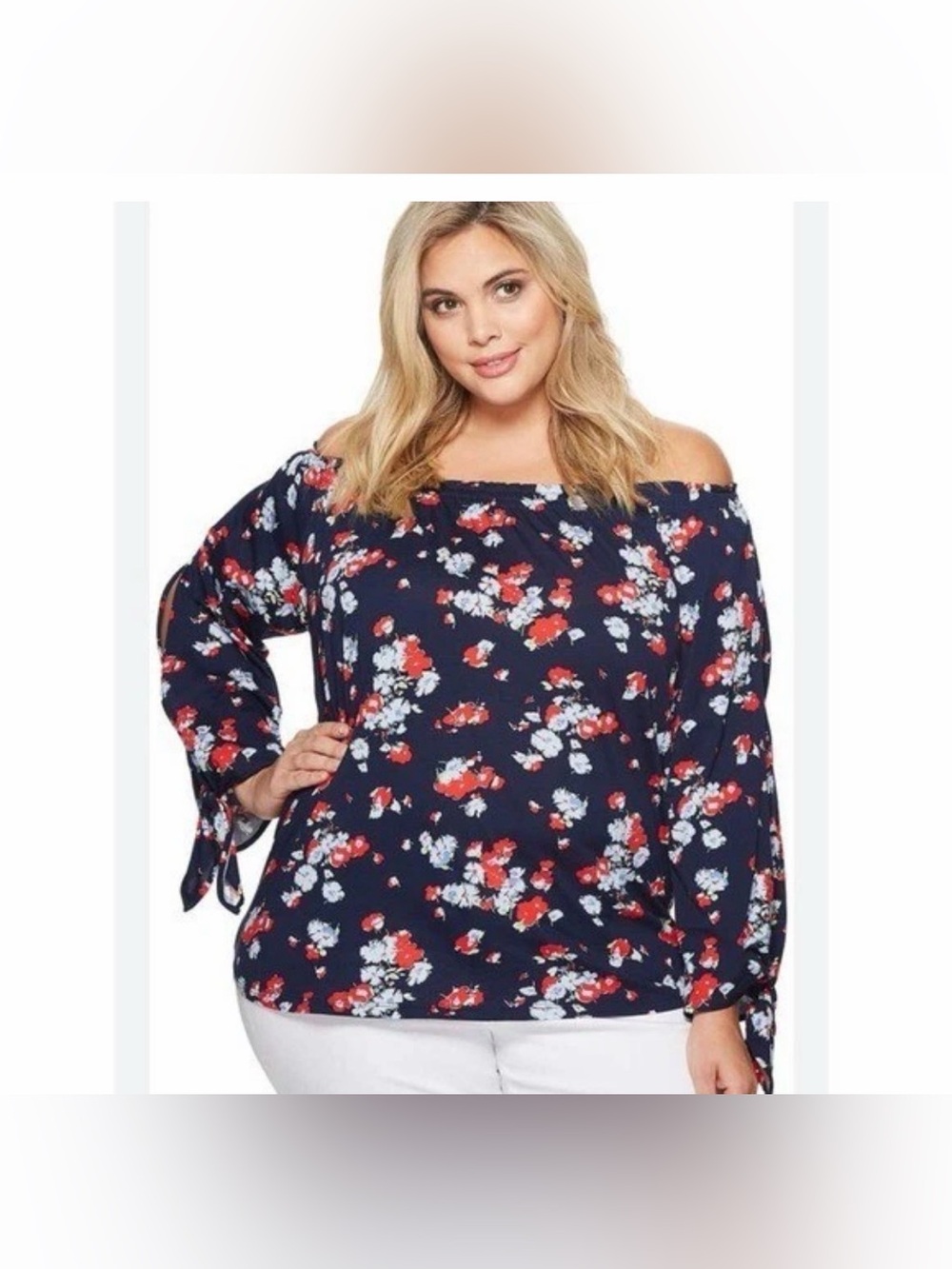 Lauren Ralph Lauren Navy Floral Off-Shoulder Top Flowers size L